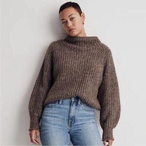 Madewell Loretto Mock Neck Wool Blend Sweater in Brown Sz M